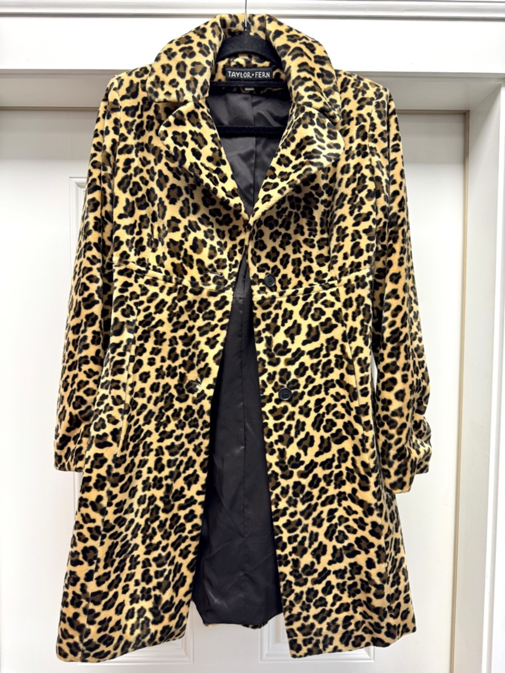Leopard Print Faux Fur Long Trench Coat Jacket Animal Print - Picture 6 of 12